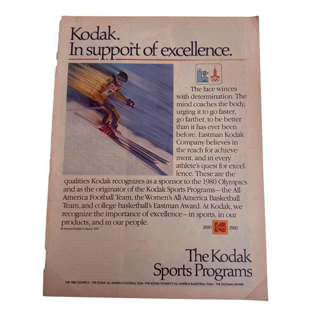 1980 KODAK Sports Program USA Olympics Magazine Advertisement Print Ad
